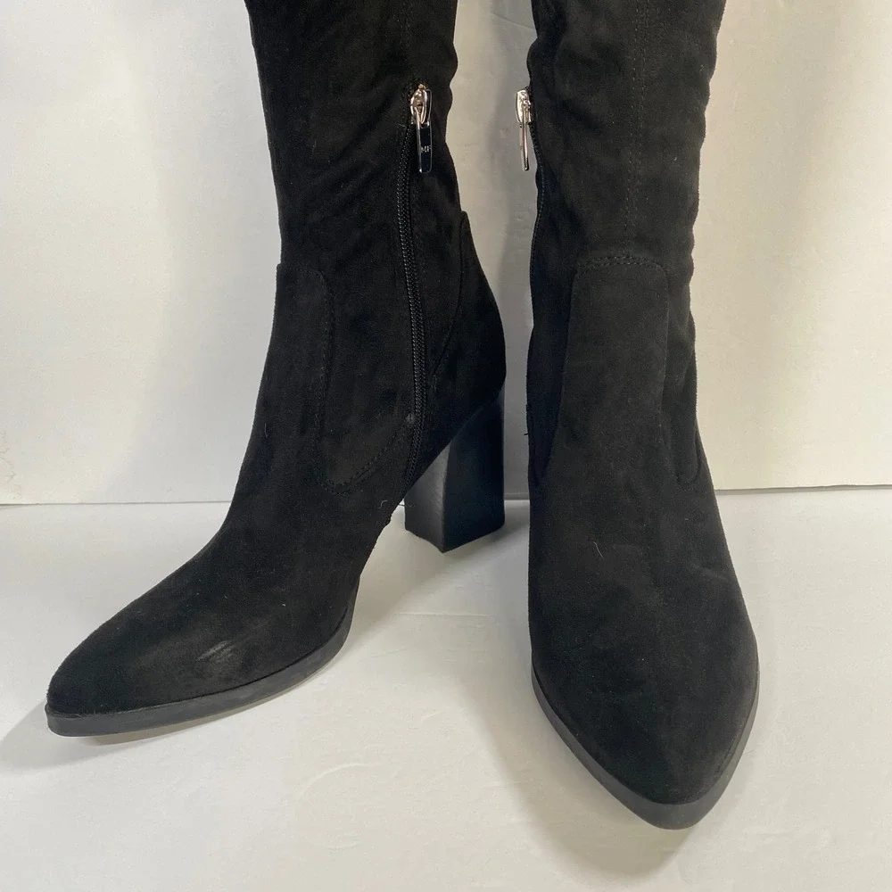 Marc‎ Fisher Womens Black Suede Zip Up Block Heels Over the Knee Tall Boots Sz 8